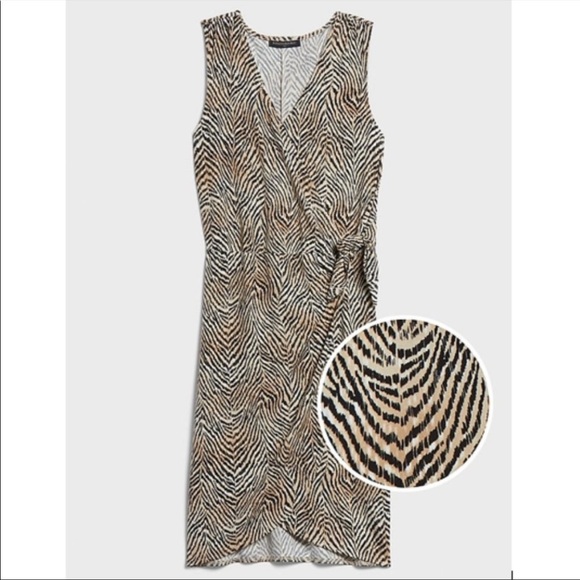 2/$40 NWT Banana Republic Faux wrap sleeveless dress, animal print, Size Small - Picture 1 of 12